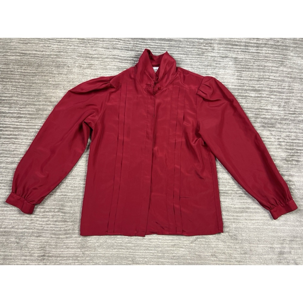 Apostrophe Top Womens 10 Red‎ Padded Shoulders Button Up Long Sleeve Polyester